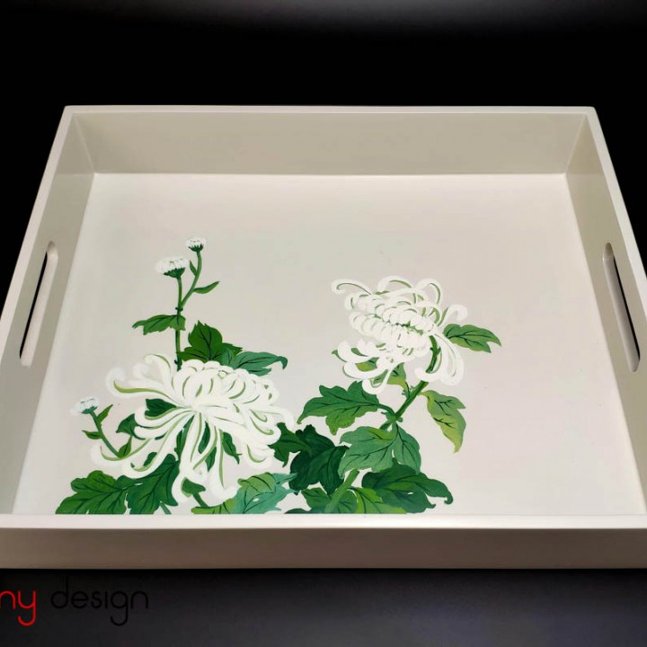 Rectangle lacquer tray hand painted with 3d daisy 30*36cm